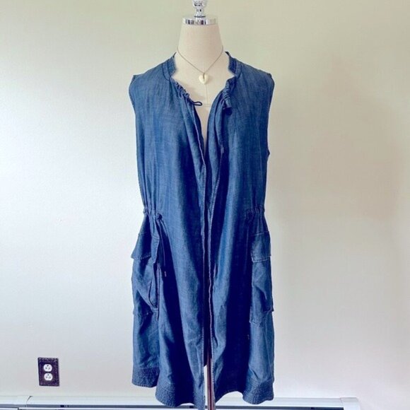Vintage Gap Blue Sleeveless Open Front Vest Cardigan With Pockets S 100% Lyocell - Picture 1 of 10